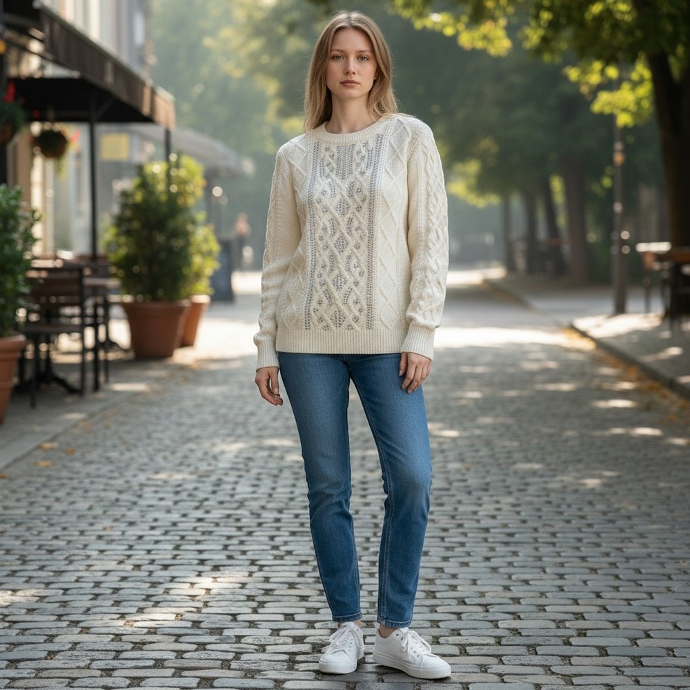 J. Crew Womens XL Ivory Embellished Cable Knit Cotton Sweater BM400 Crystal New